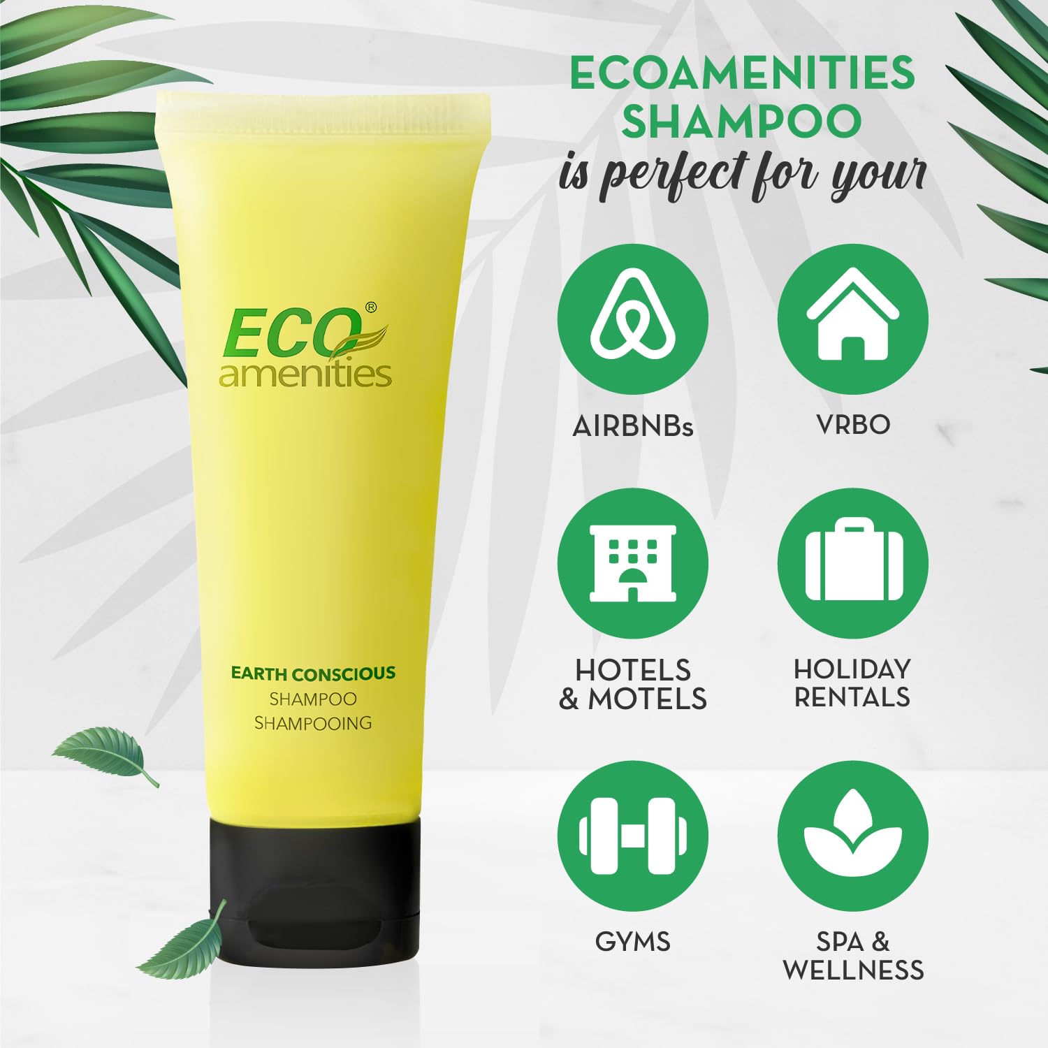 ECO amenities shampoo lather texture on hand, gentle cleansing visible