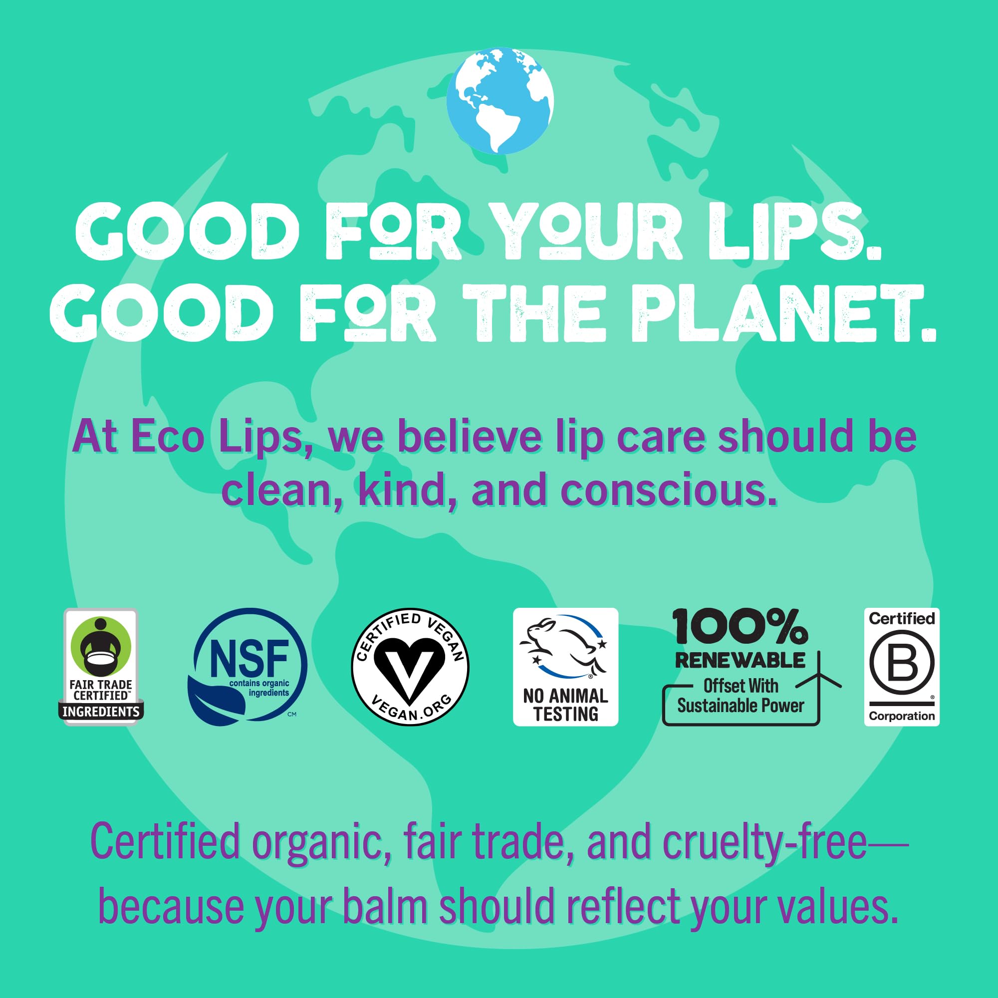 Eco Lips with cocoa butter ingredient piece to show natural nourishment for softer lips