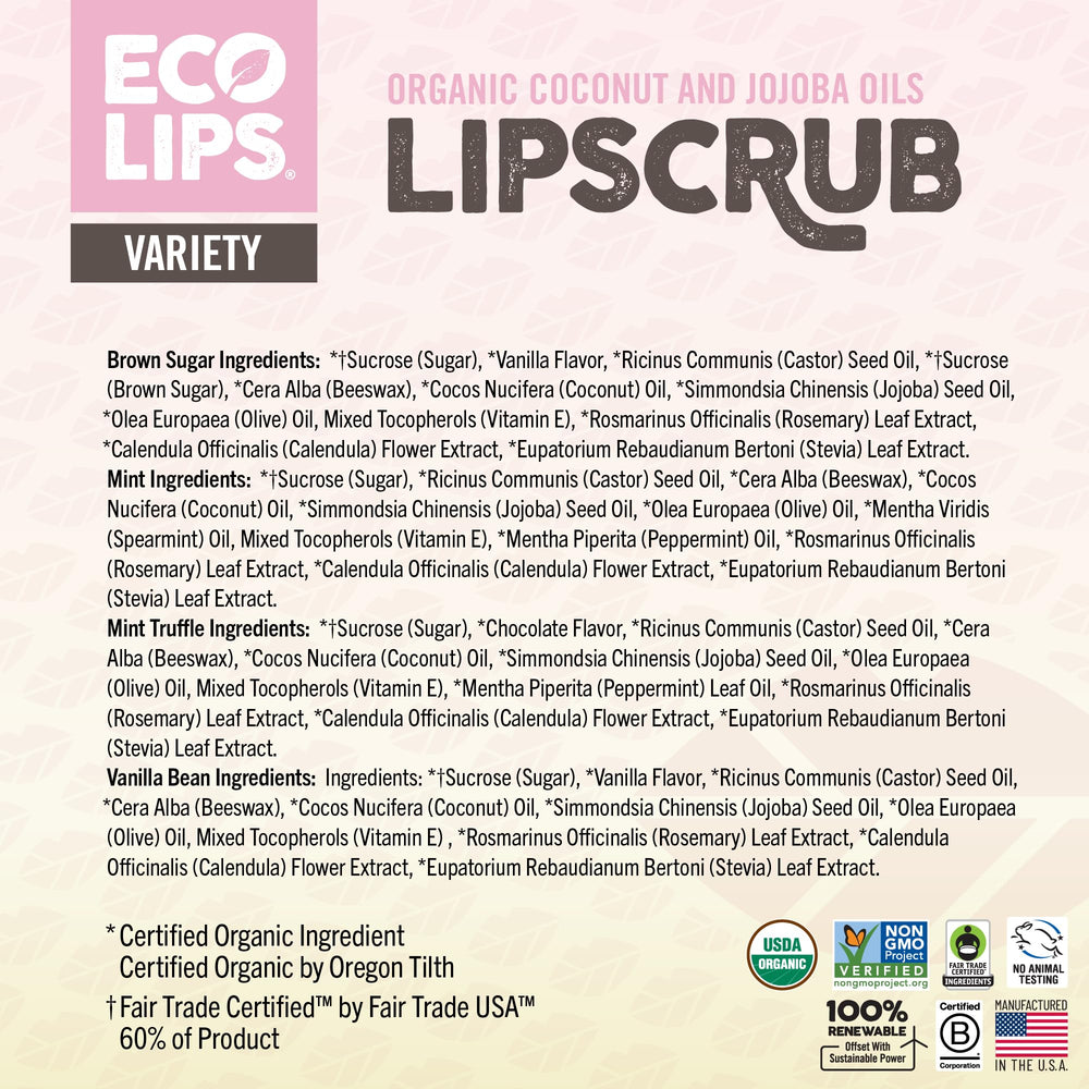 Eco Lips four jars lined up displaying flavor variety and gifting appeal