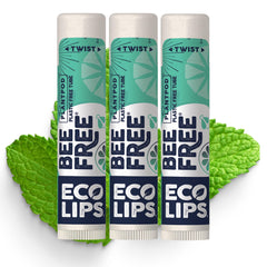 Eco Lips front packaging showing three mint lip balms with visible label and benefits