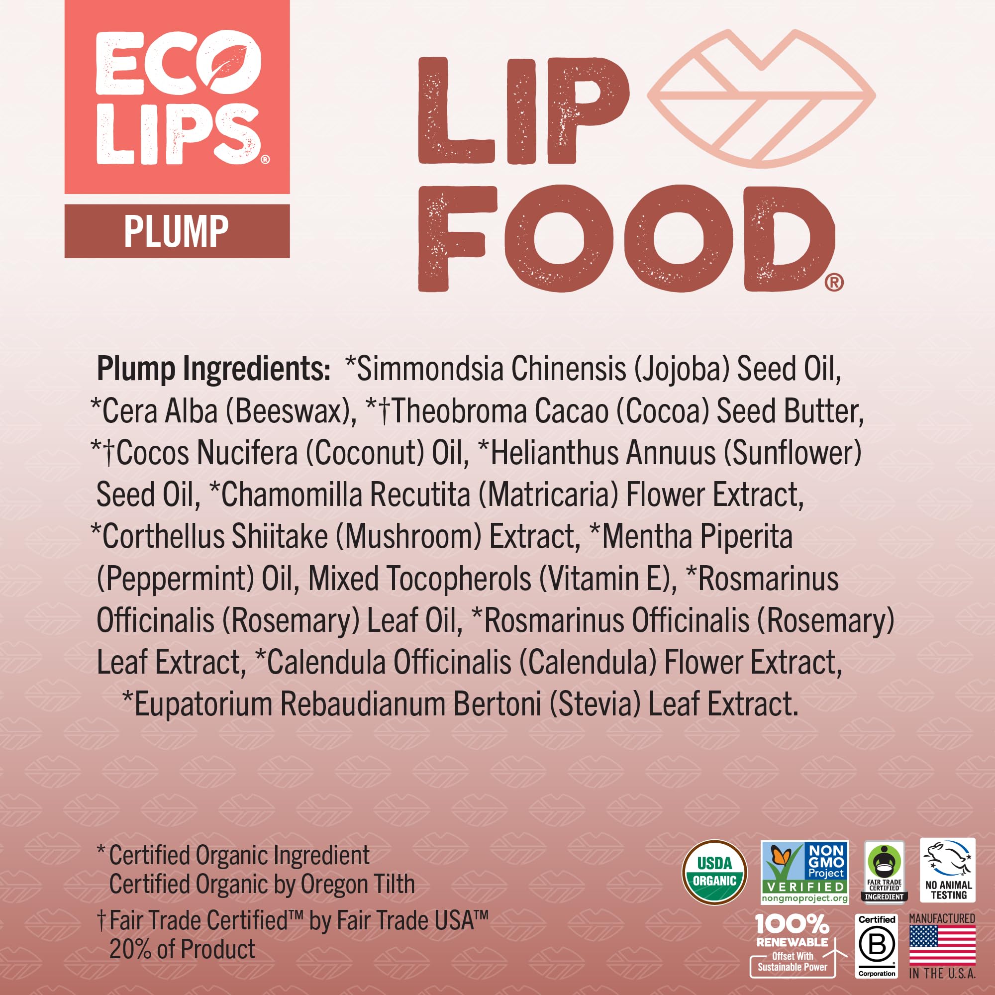 Eco Lips ingredient close-up with jojoba and cocoa butter for rich hydration