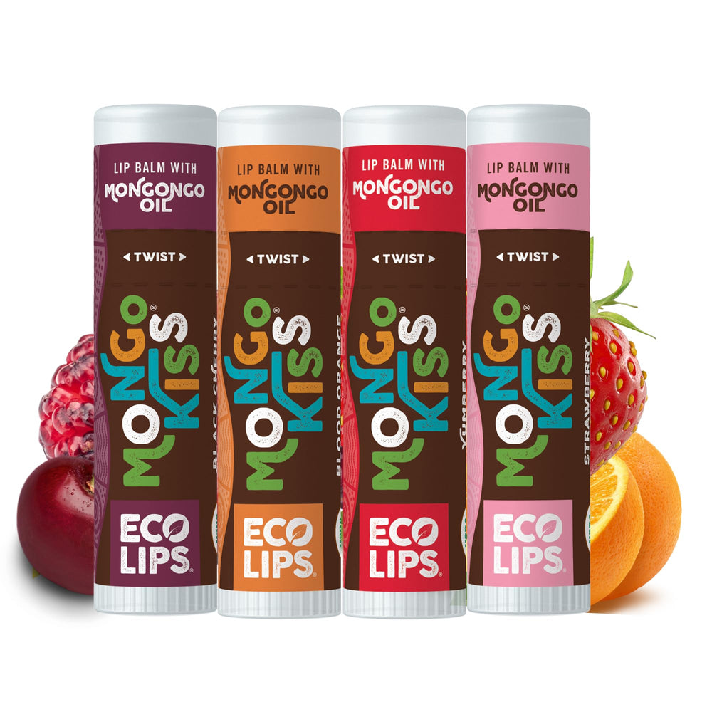Eco Lips Mongo Kiss 4-pack front view showing variety and organic label benefits