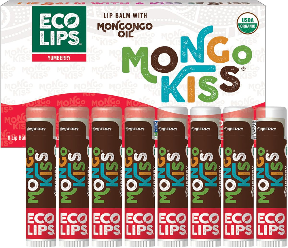 Eco Lips front packaging showing 8-pack yumberry lip balms and eco box benefit gifting