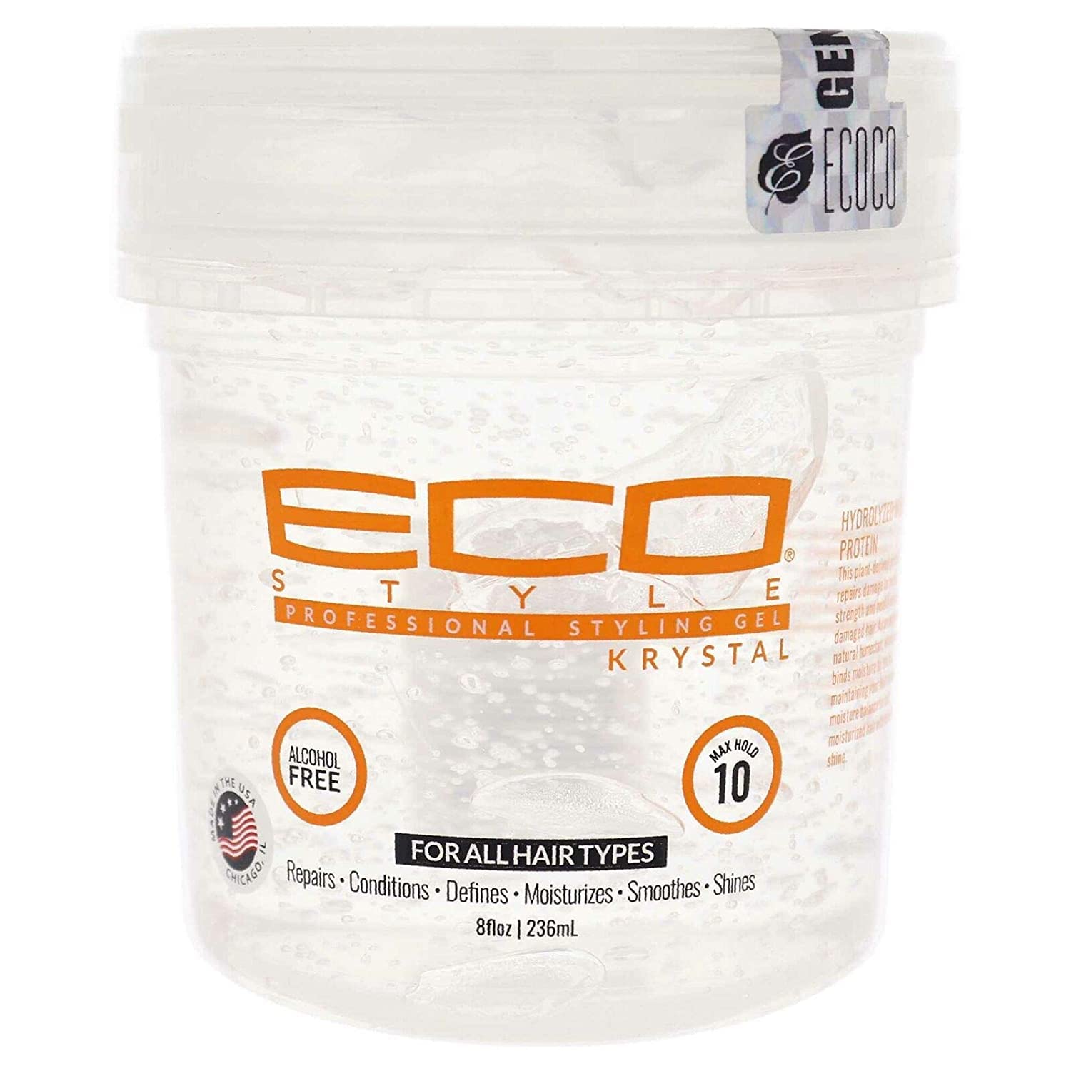 Eco Style Krystal front jar showing clear gel and high-gloss benefit