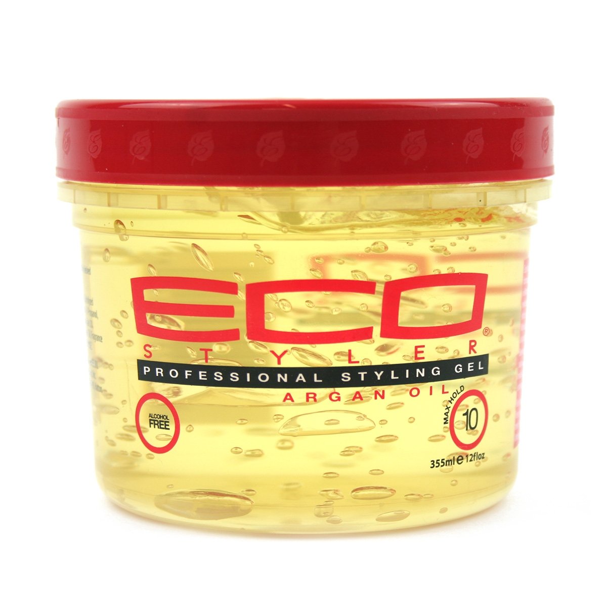 Eco Style Moroccan Argan styling gel front jar showing label and size benefits