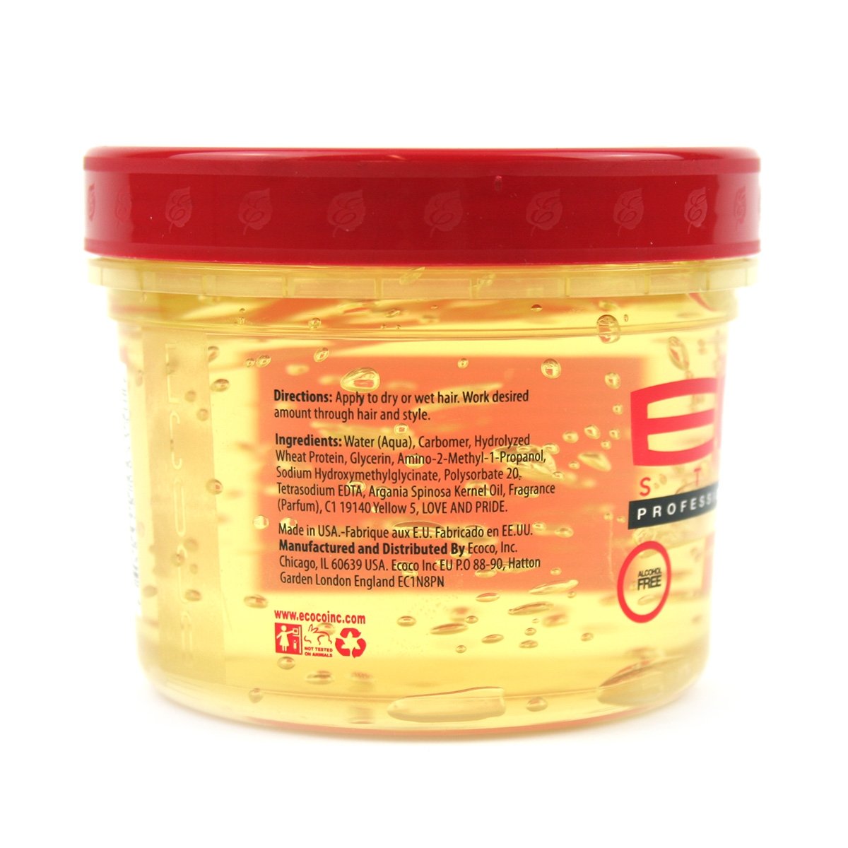 Eco Style Moroccan Argan gel used to smooth edges on curly hair for sleek hold