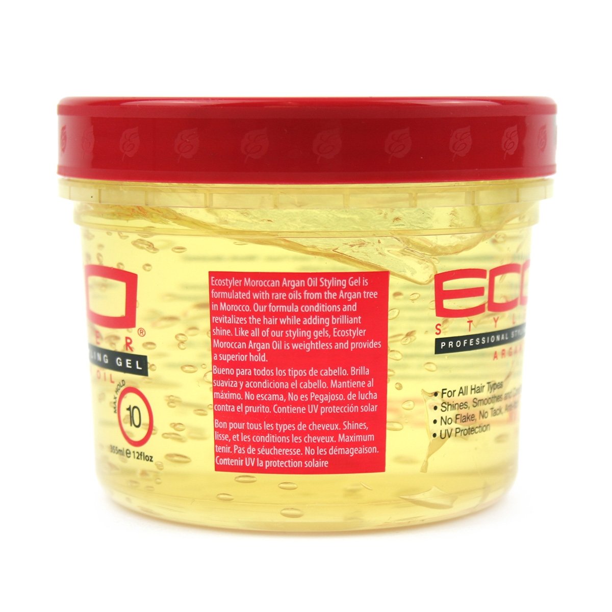 Eco Style Moroccan Argan gel texture close-up highlighting clear glossy consistency