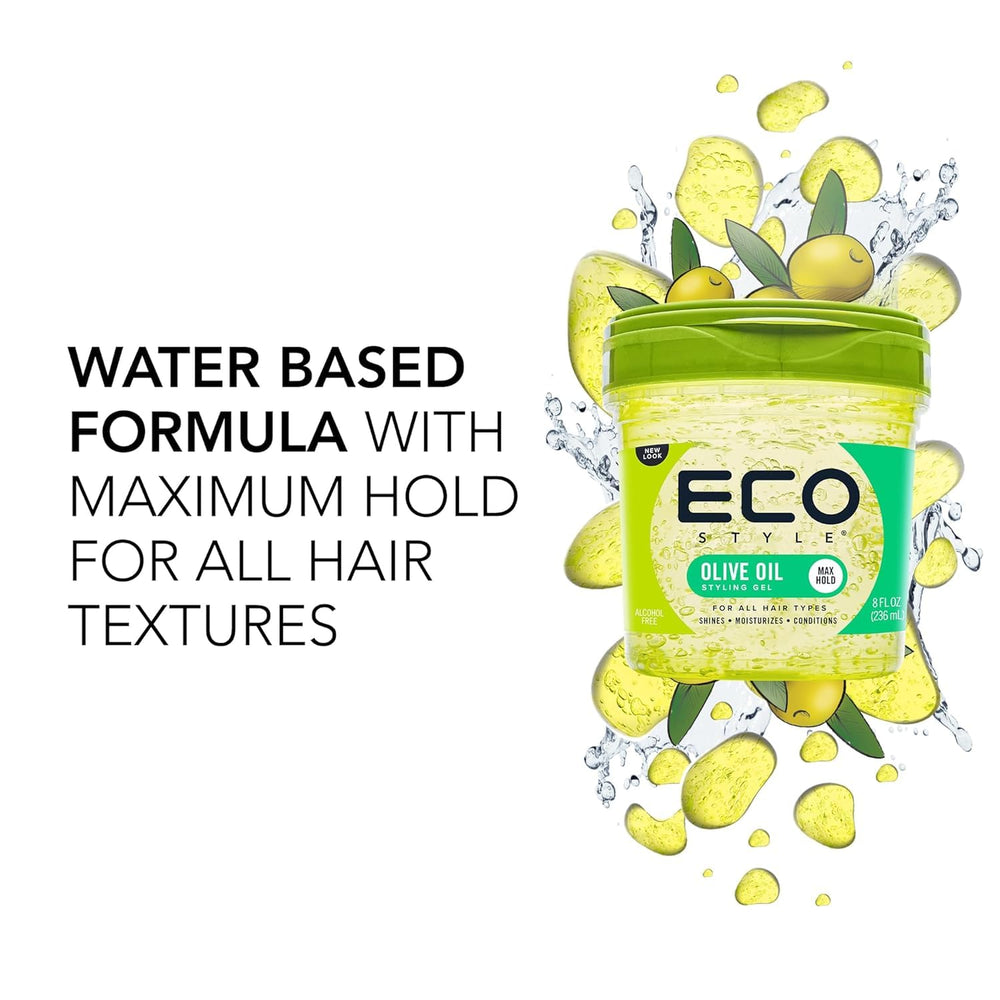 Eco Style gel applied to hair demonstrating shine and frizz control