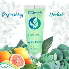 EcoEarth bottle in bathroom setup, guest-ready presentation benefit