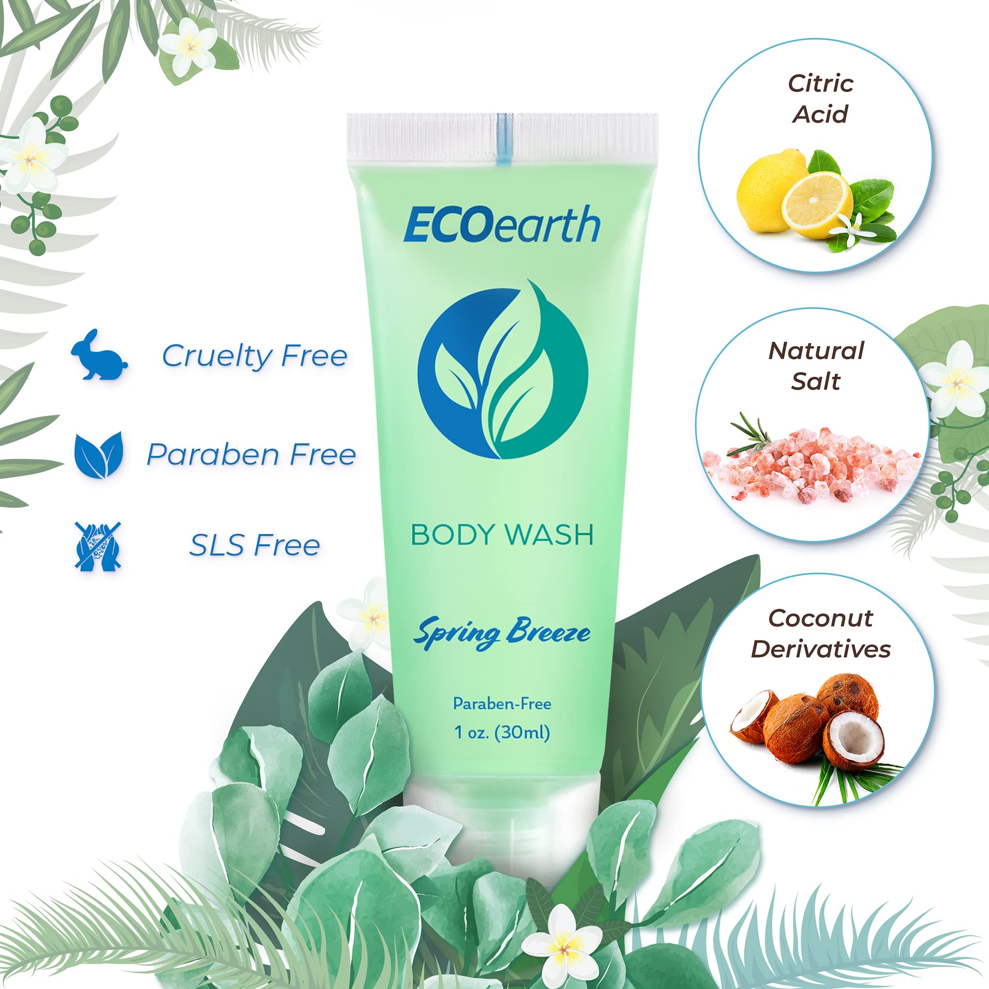 EcoEarth cap and dispenser detail, leak-proof design benefit