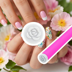 Ecoflick pen in use stamping a floral pattern for quick salon results