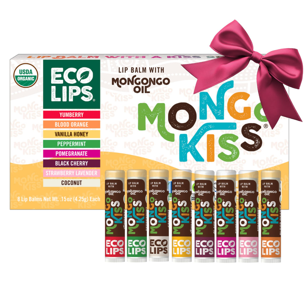 Eco Lips front box showing the 8-pack and organic labeling, ideal for gifting