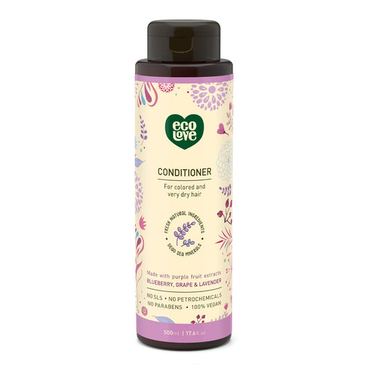 ecoLove front bottle showing lavender-scented conditioner and benefits