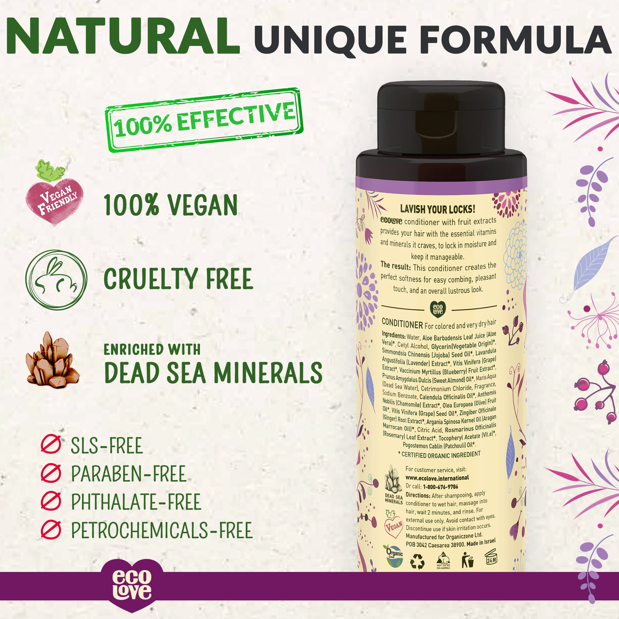 ecoLove label close-up highlighting natural ingredients and certifications