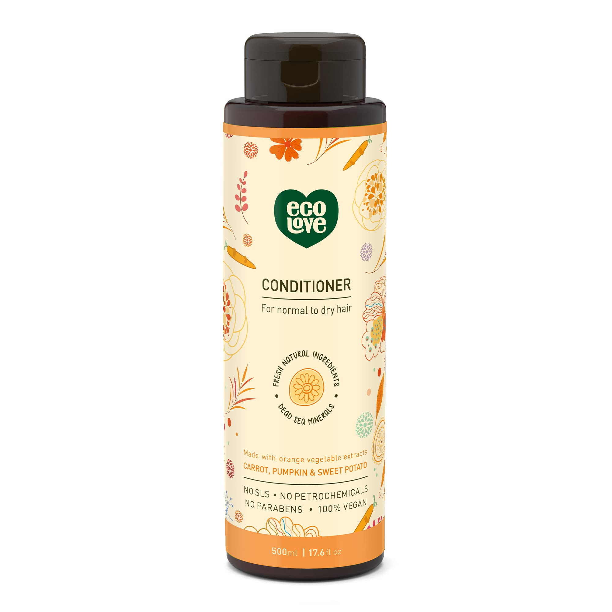ecoLove front bottle showing label and benefits for hydrated hair