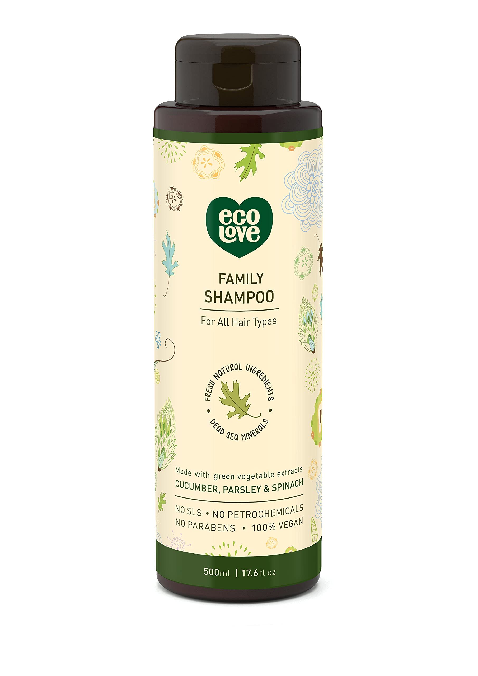ecoLove front bottle shot showing label and 17.6 oz size, promotes clarity