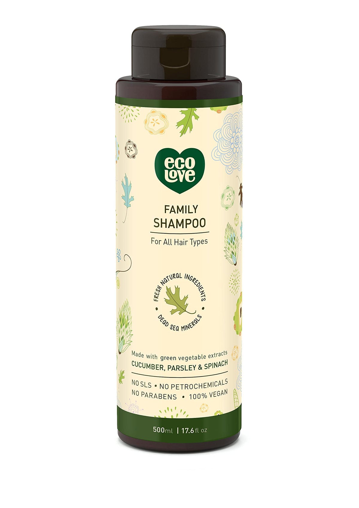 ecoLove front bottle shot showing label and 17.6 oz size, promotes clarity