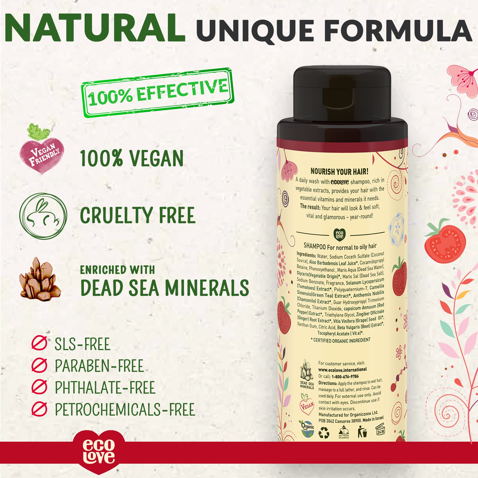 ecoLove label close-up listing organic tomato and beet extracts