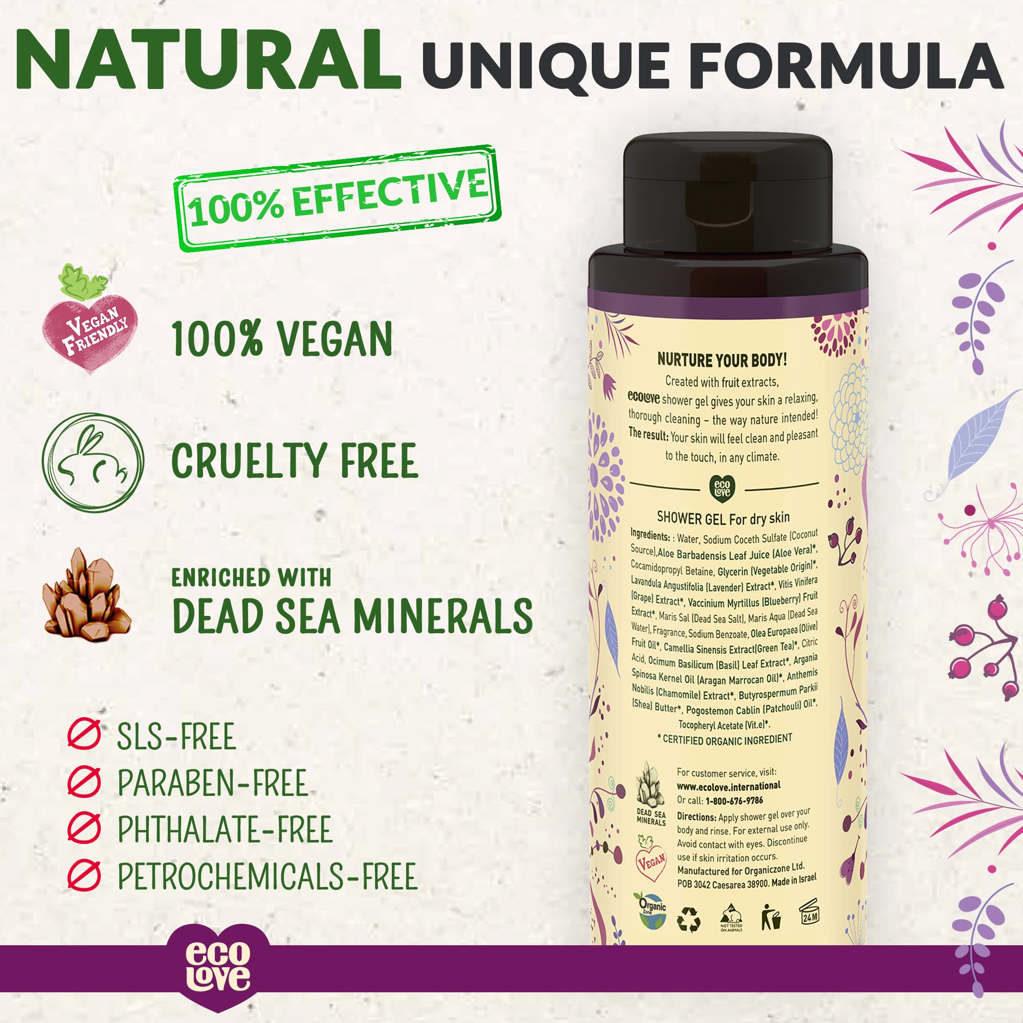 ecoLove pump and label close-up highlighting natural formula