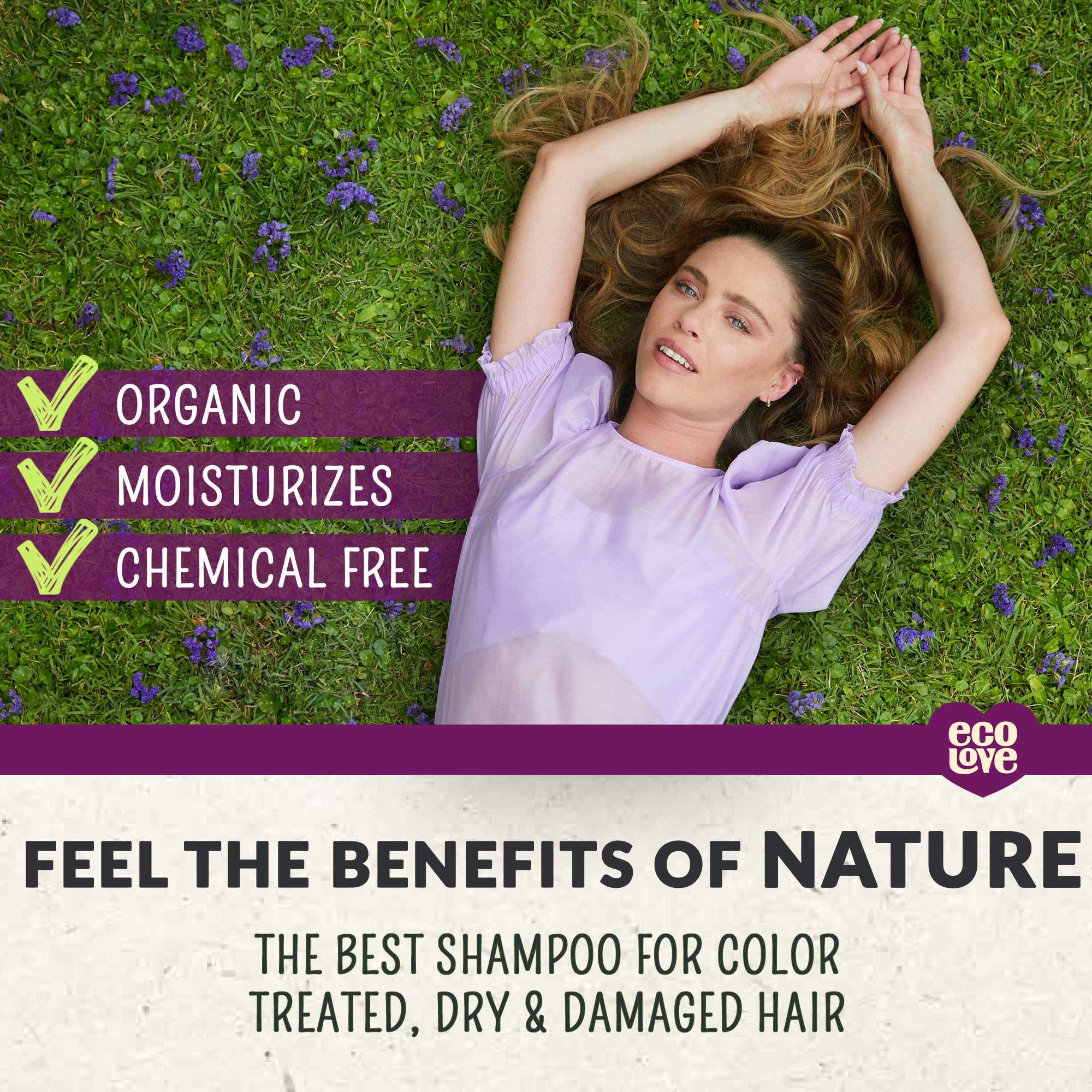 ecoLove label close-up highlighting lavender and organic ingredient benefits