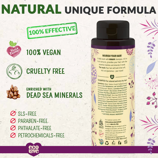 ecoLove pouring shampoo texture showing gentle lather and nourishing feel