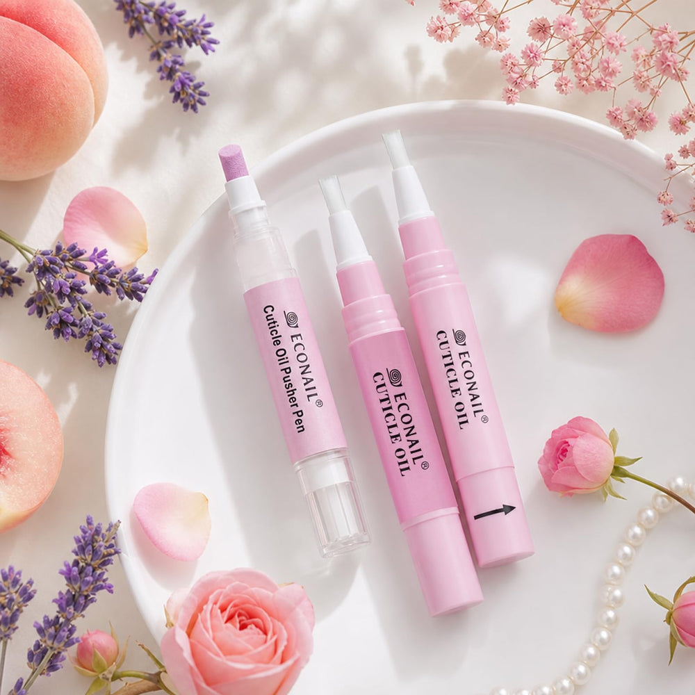 Econail pens inside a travel pouch for on-the-go cuticle maintenance