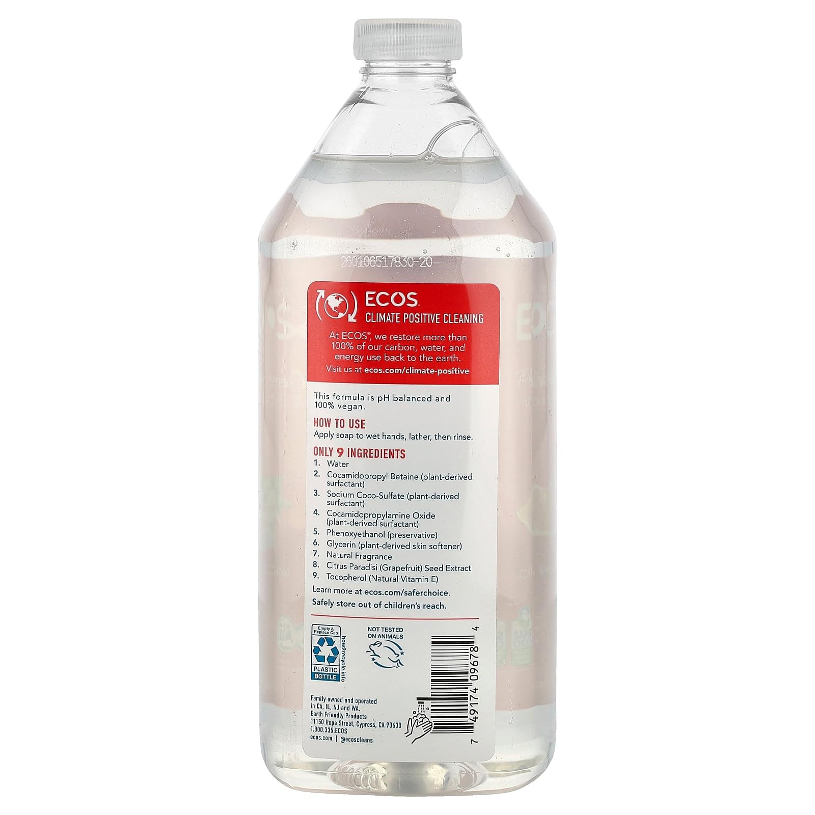 Earth Friendly Products ECOS refill being poured into dispenser for easy refill