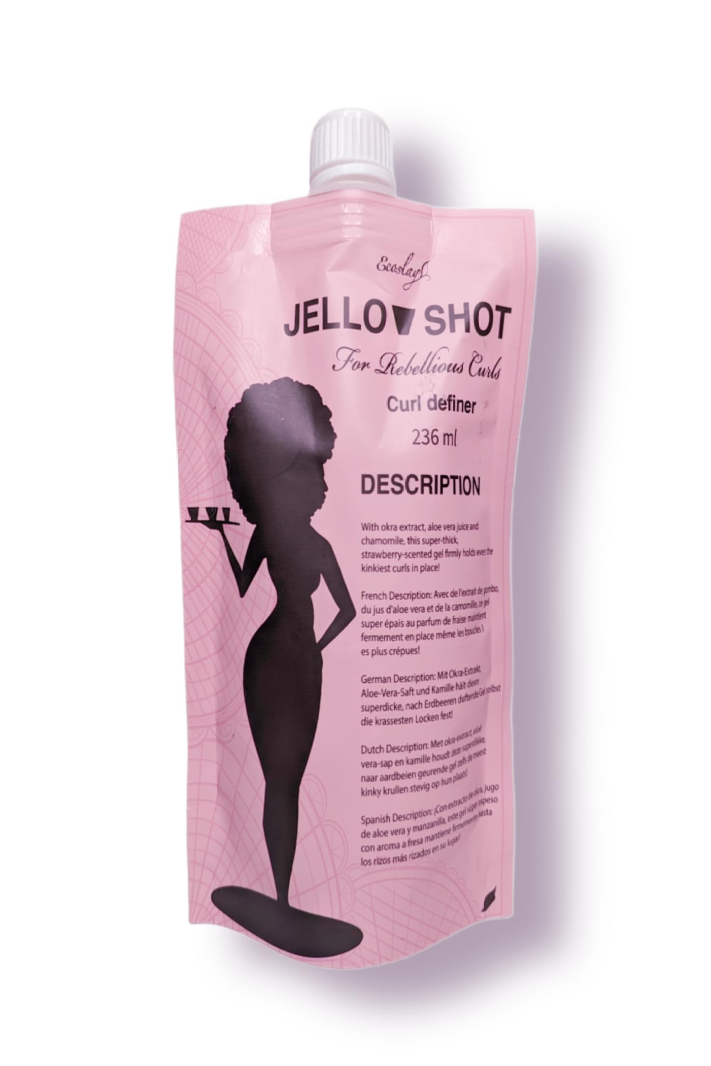 Ecoslay Jello Shot front label showing product name and hold benefits