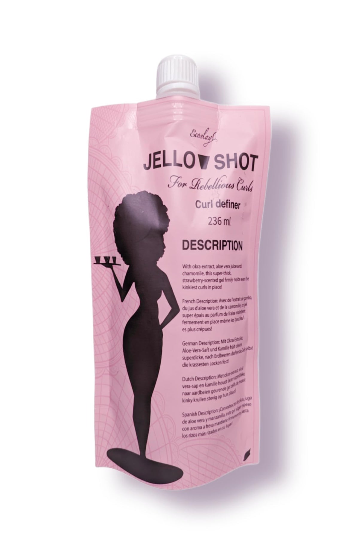 Ecoslay Jello Shot front label showing product name and hold benefits