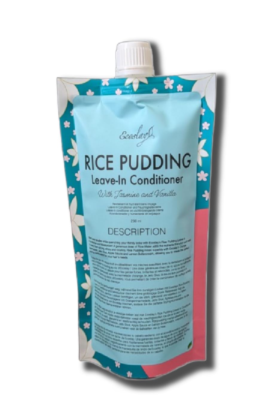 Ecoslay Rice Pudding front bottle showing label and 16oz size, promotes clarity