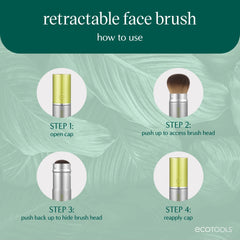 EcoTools retractable brush in hand demonstrating compact travel size