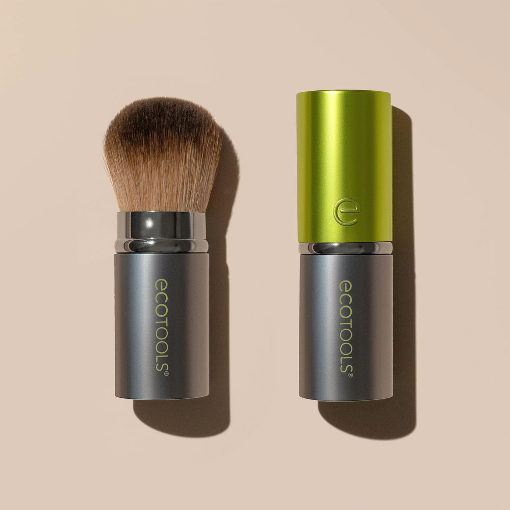 EcoTools on a travel vanity for fast touch-ups and practical use