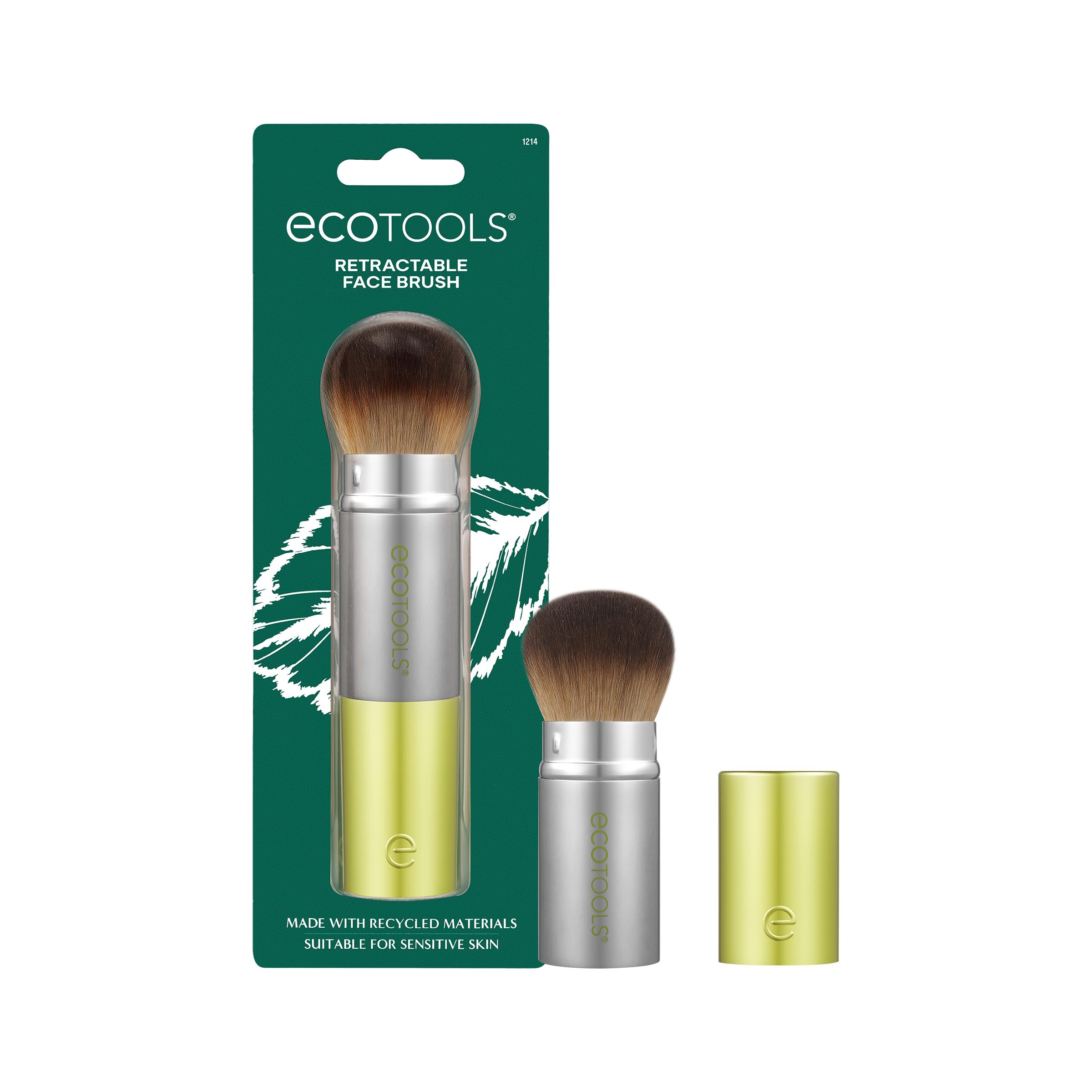 EcoTools brush front with cap showing compact protection and portability