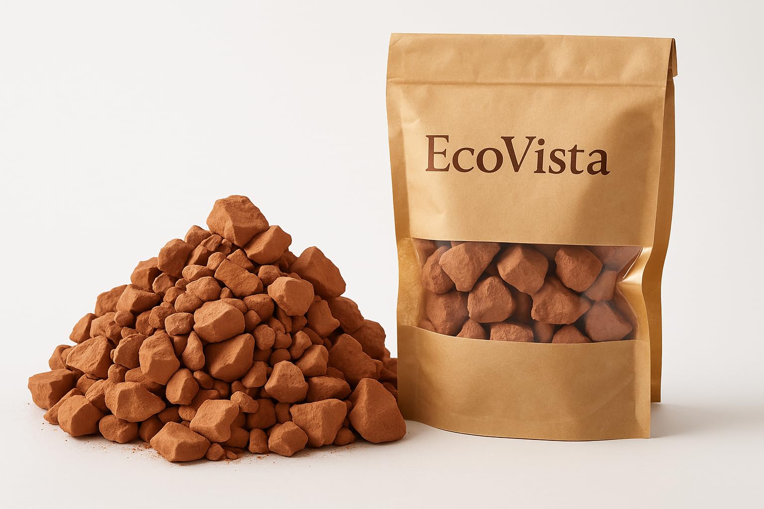 EcoVista front packaging showing jar of red edible clay and label benefit purity