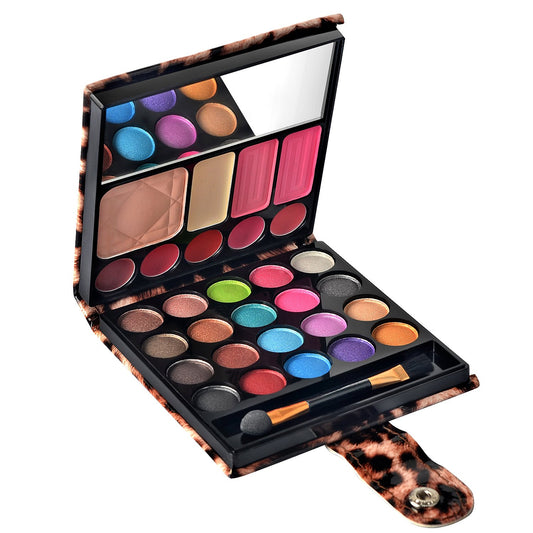 Ecvtop leopard case front view showing compact organization and mirror benefit