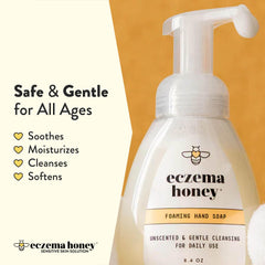 ECZEMA HONEY foam texture close-up demonstrating creamy lather and easy rinsing benefit