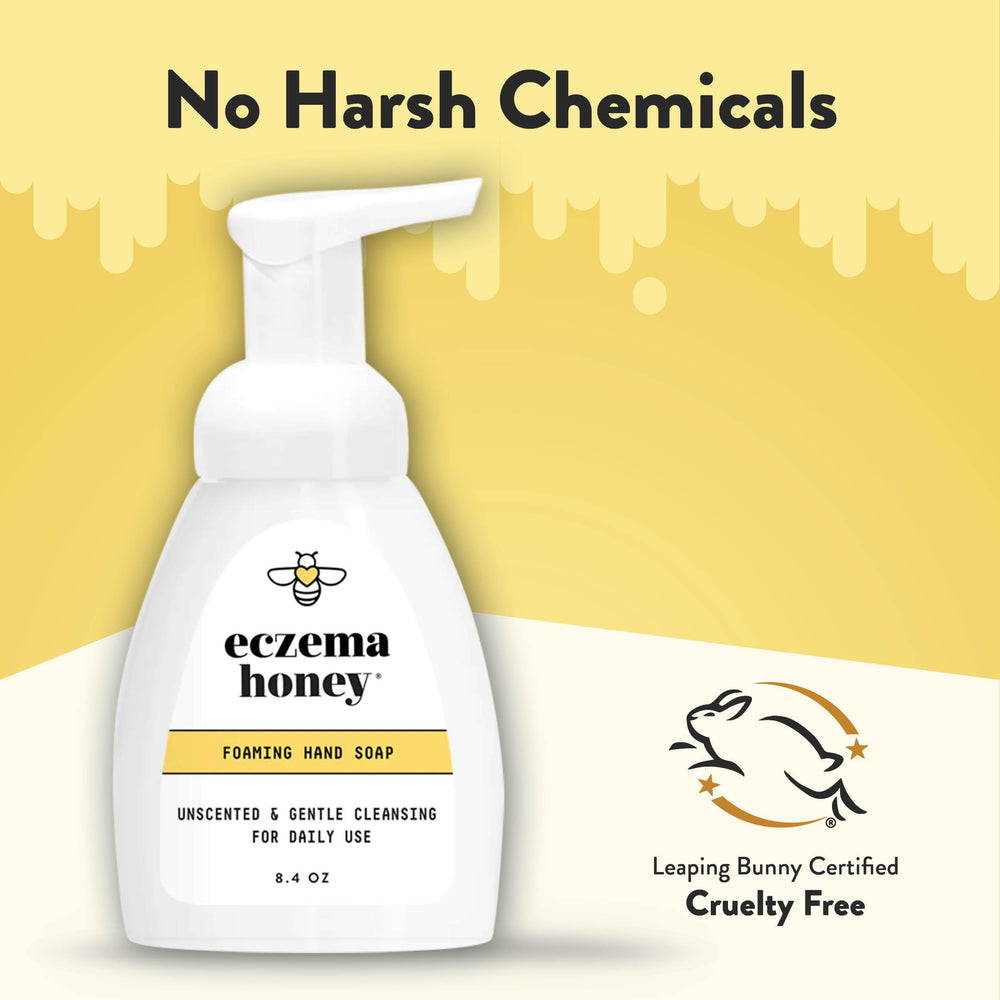 ECZEMA HONEY label close-up highlighting organic honey and natural oils ingredient benefits