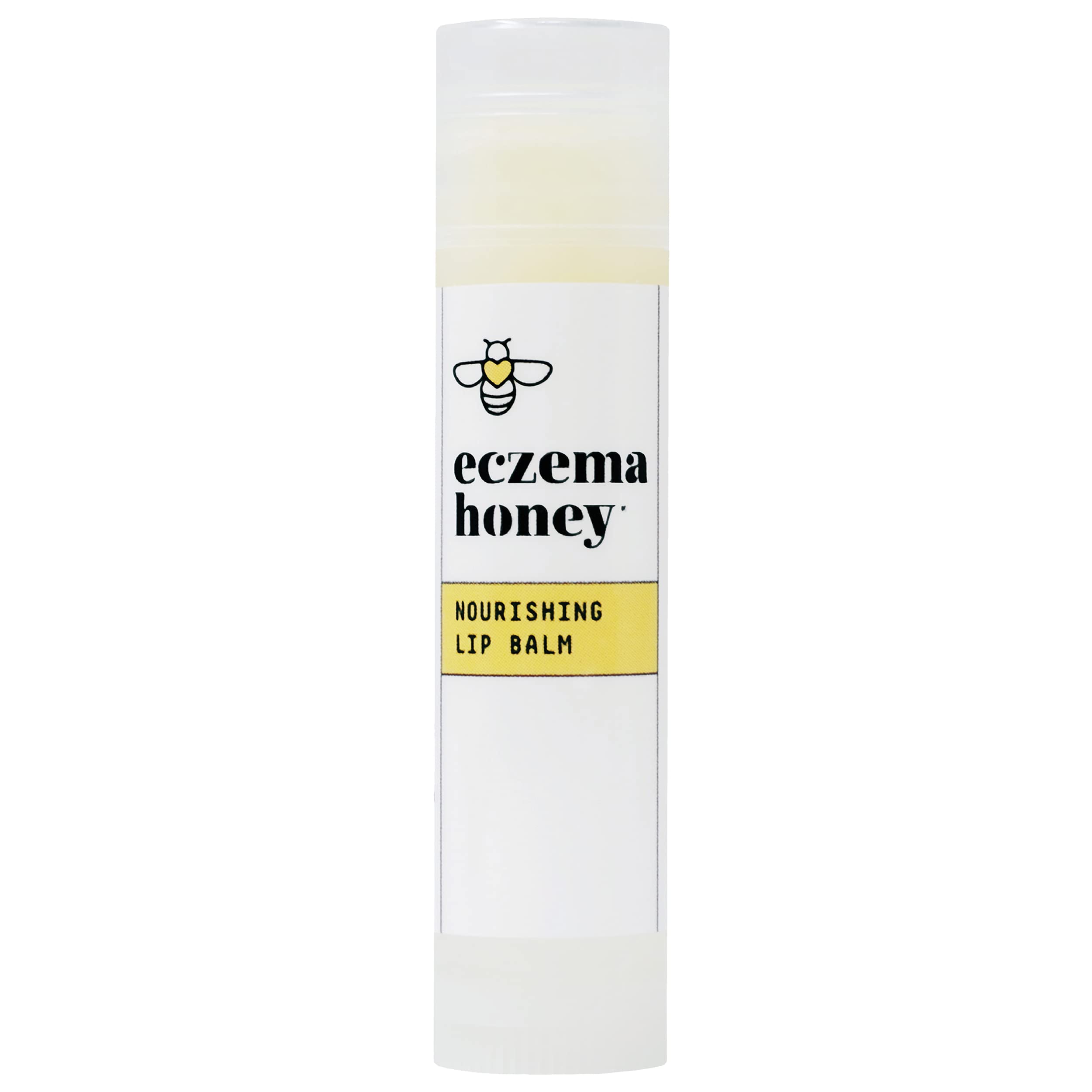 ECZEMA HONEY front view of twist-up lip balm shows clear branding and easy use