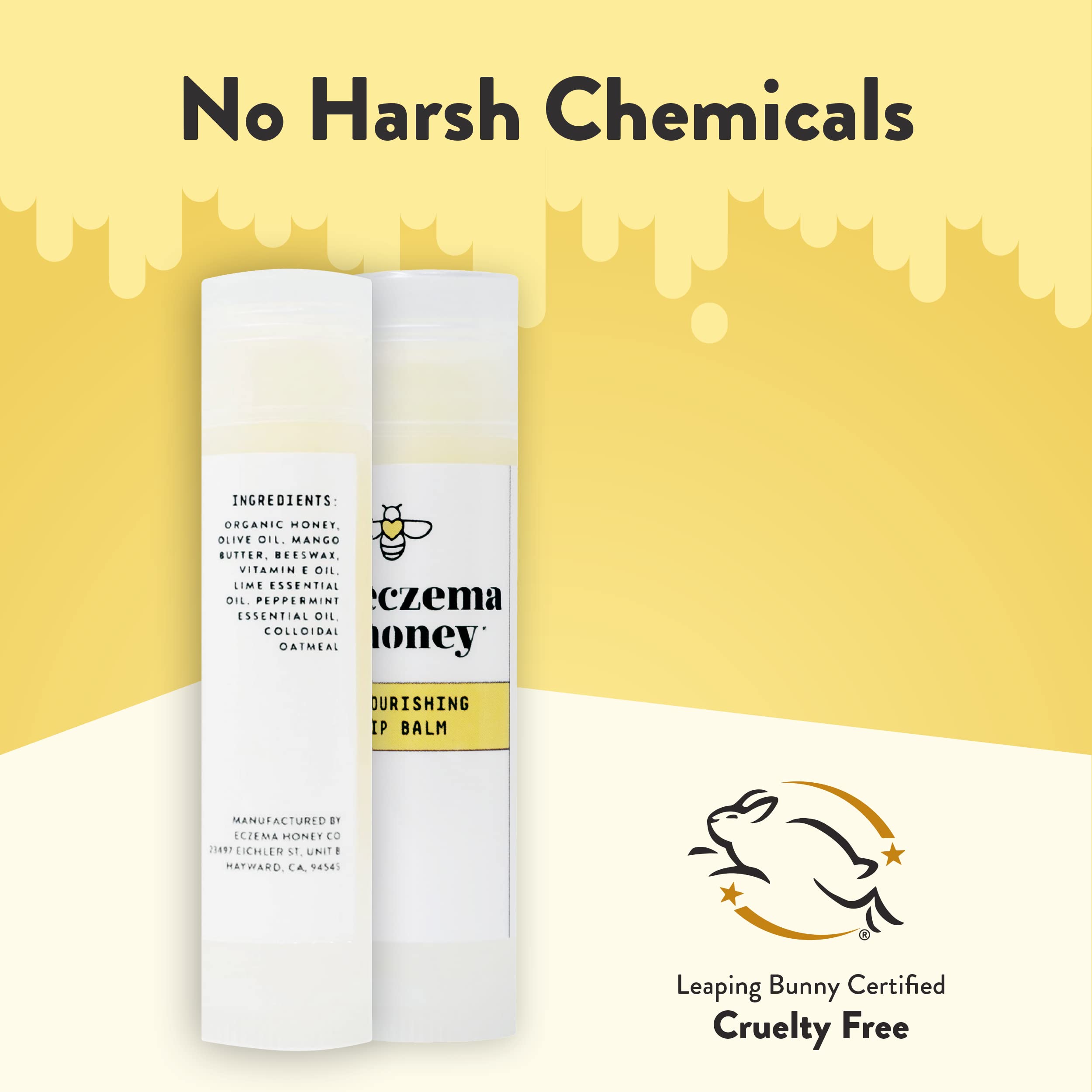 ECZEMA HONEY lip balm next to a coin shows compact size for travel convenience