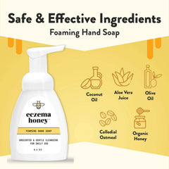 ECZEMA HONEY pump detail dispensing gentle foam for quick, low-mess hand cleansing