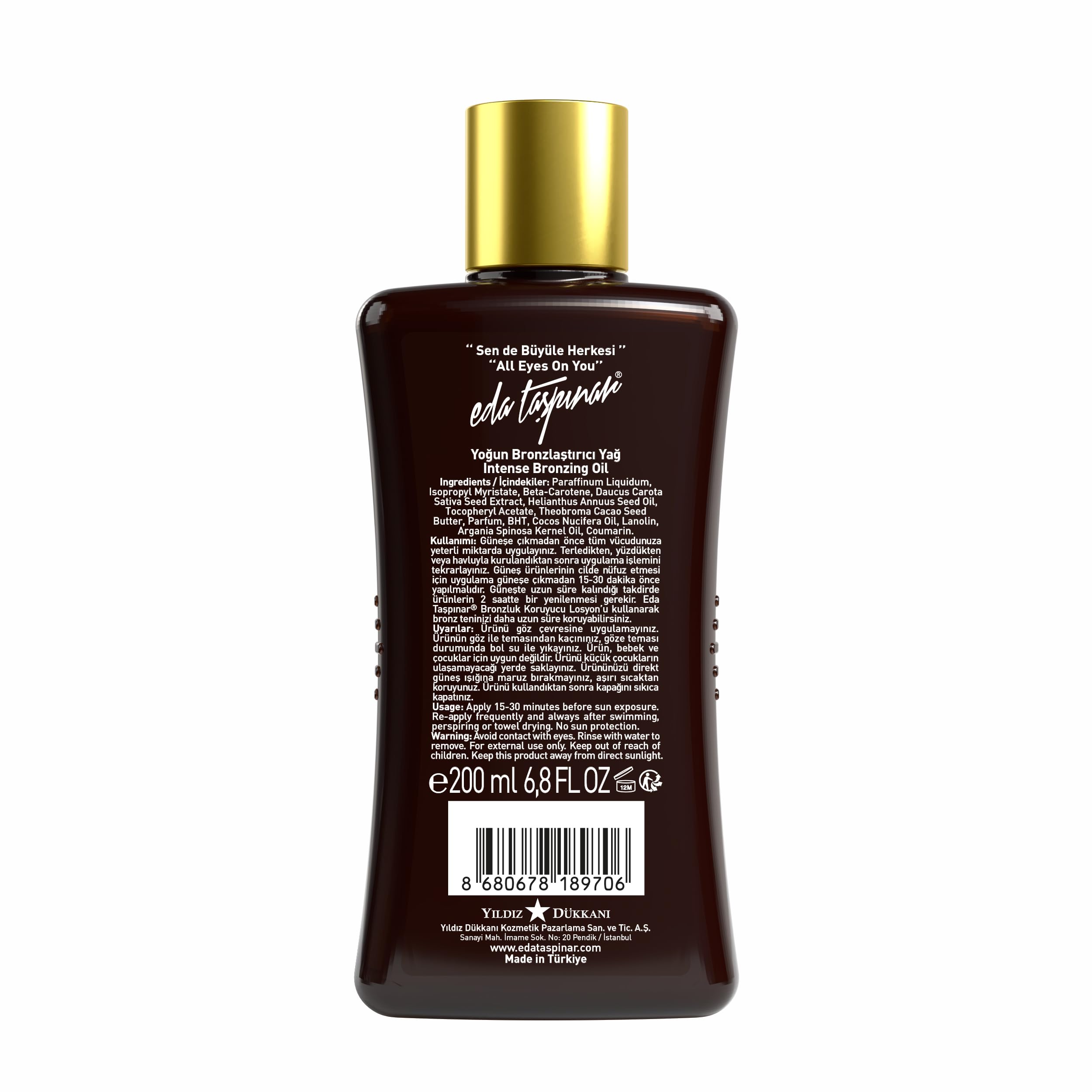 Eda Taşpınar bottle on beach towel conveying Mediterranean glow and lifestyle