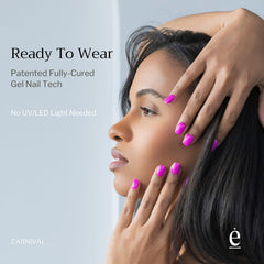 edamani Carnival application step pressing sticker onto nail for fast lamp-free manicure