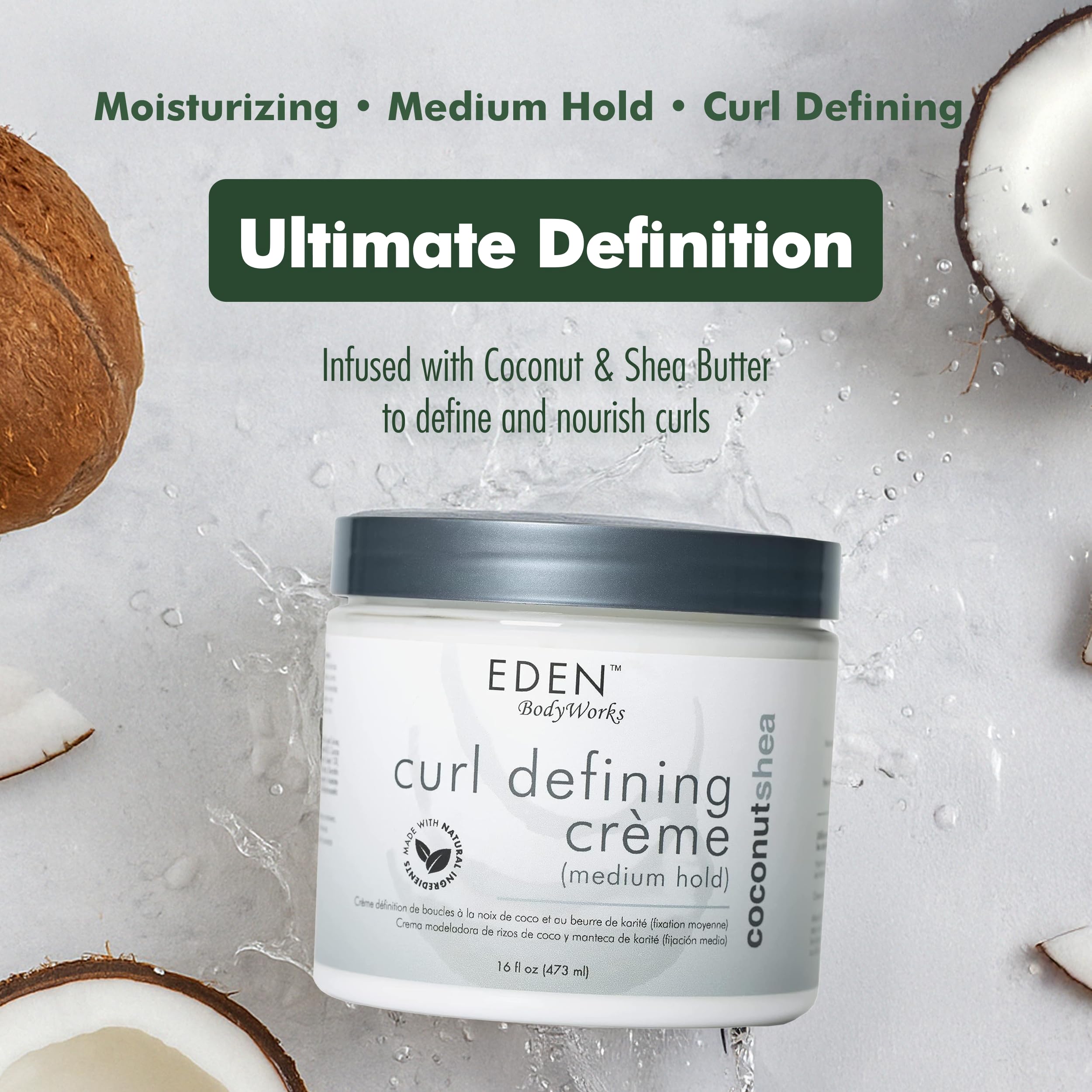 EDEN BodyWorks being applied to curly hair showing even coverage for enhanced curl definition