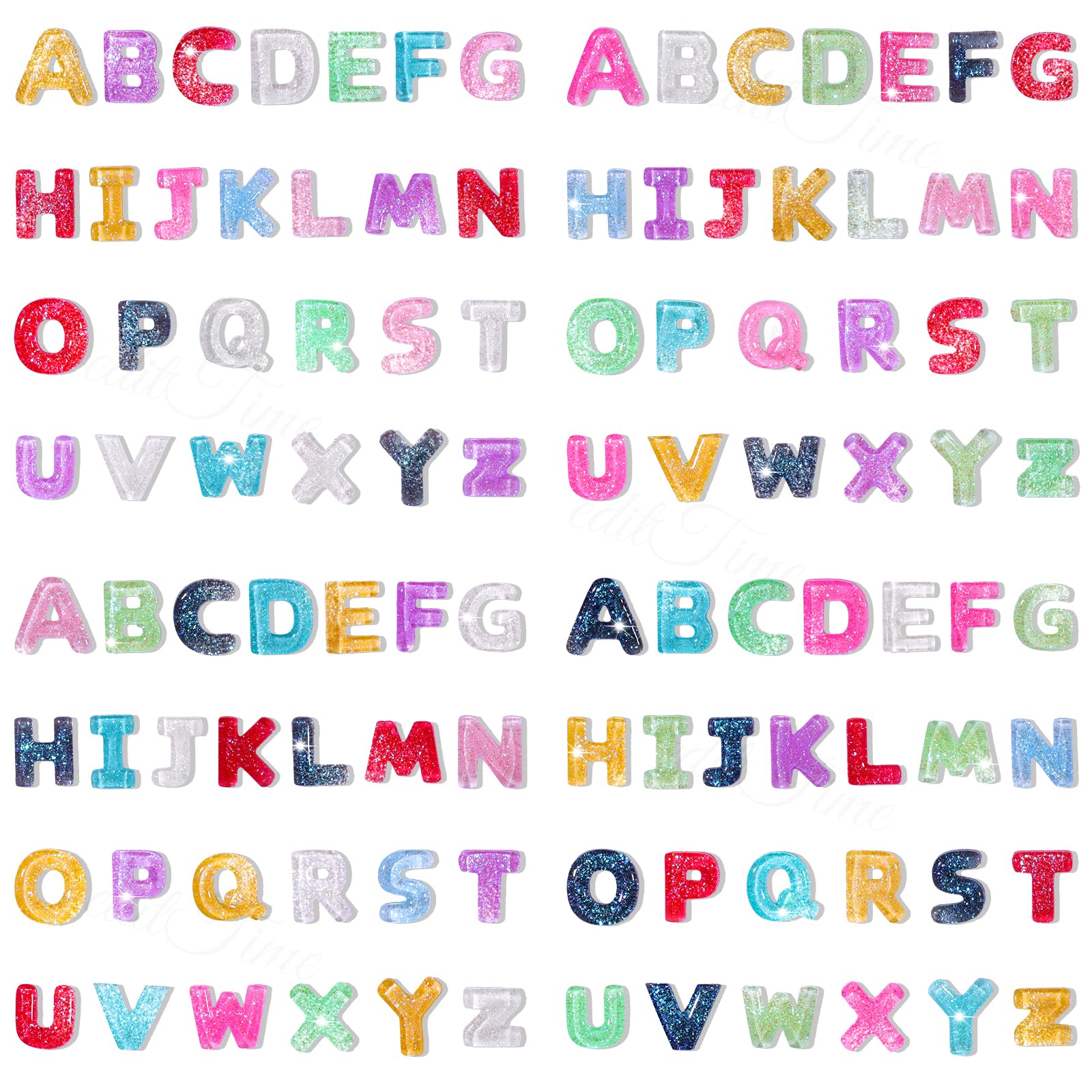 editTime front bag of 520 letter charms showing full alphabet and quantity benefit
