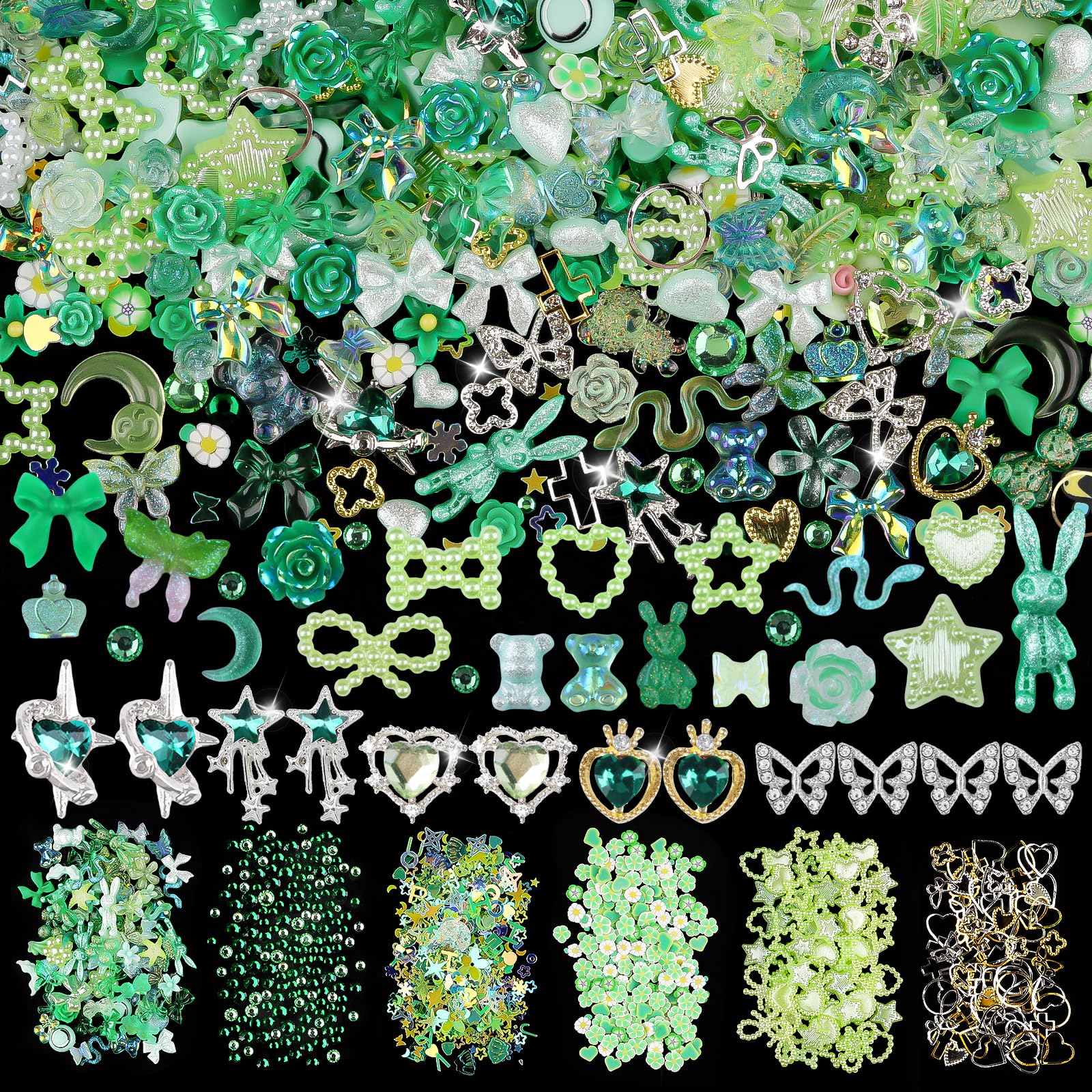 editTime front packaging showing green 650-piece nail charms kit and organized compartments
