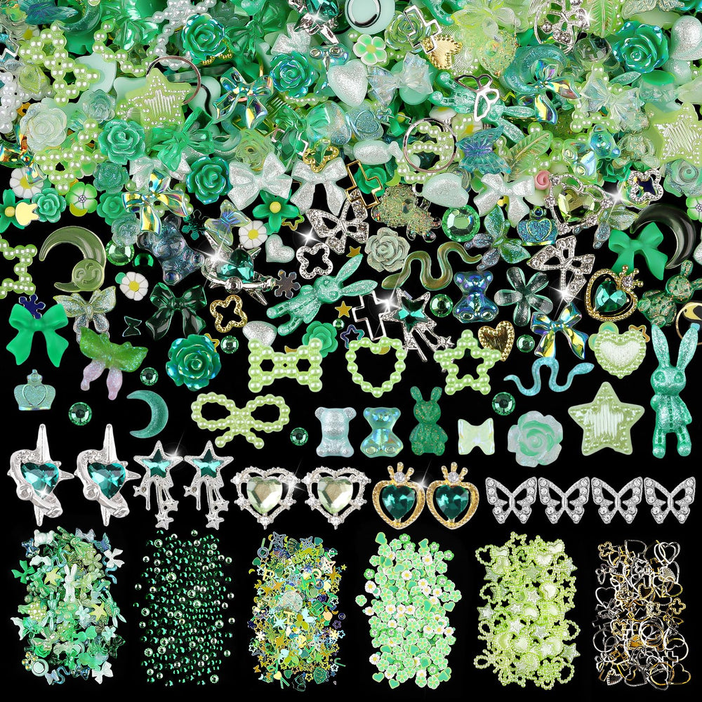 editTime front packaging showing green 650-piece nail charms kit and organized compartments
