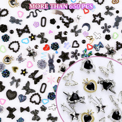 editTime mixed charms placed on a nail tip demonstrating finished look