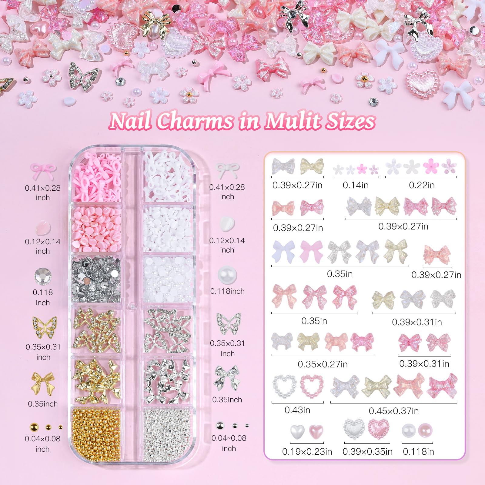 editTime close-up of mixed nail charms highlighting texture and variety