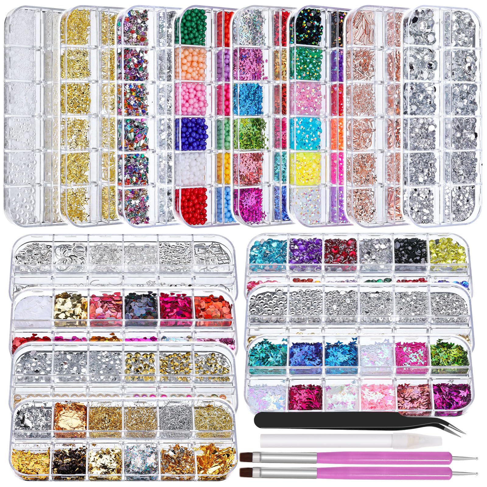 editTime front box display showing full nail-rhinestone kit and tools for versatile designs