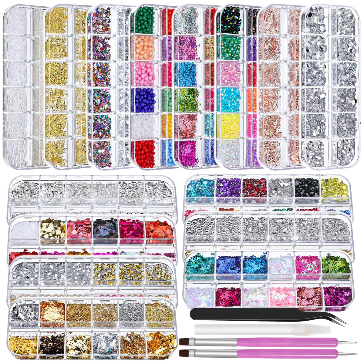 editTime front box display showing full nail-rhinestone kit and tools for versatile designs
